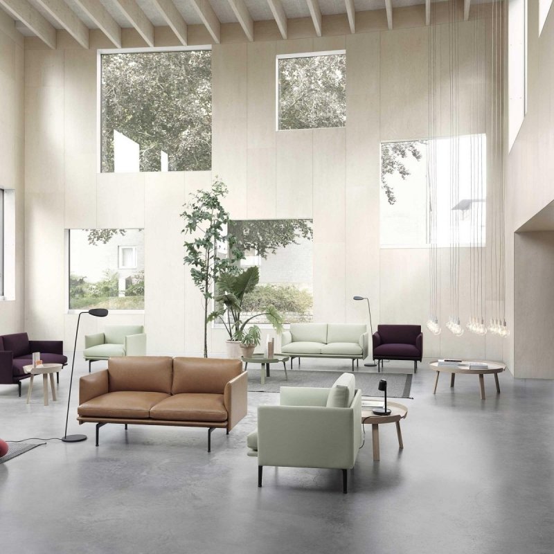 Muuto OUTLINE Sofa 2-Osobowa - Ciemnoszara - Tkanina Remix 163 / Czarne Nogi