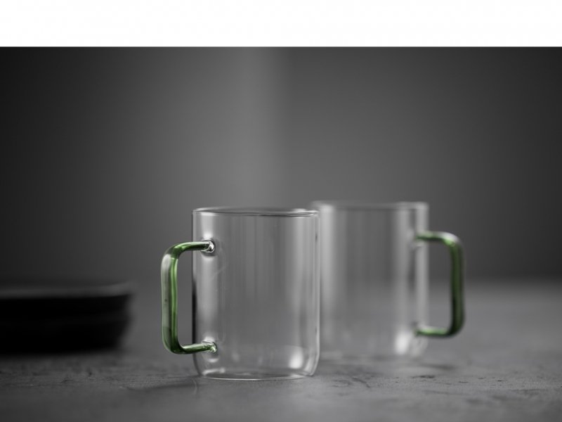 Lyngby Glass TORINO Szklanki do Kawy lub Herbaty / Gorących Napojów 300 ml / Zielony Uchwyt