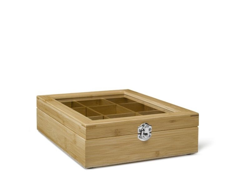 Bredemeijer TEA BOX Drewniany Pojemnik z Okienkiem na Herbatę w Saszetkach - 9 Przegródek / Naturalny