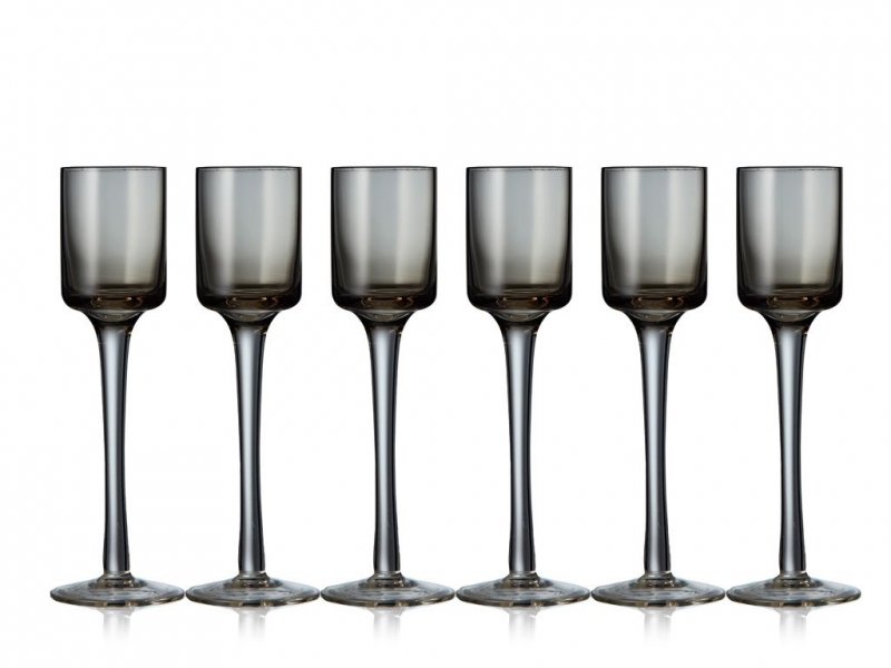 Lyngby Glass AQUAVIT Kieliszki do Wódki, Likierów, Nalewek 6 Szt. / Szare