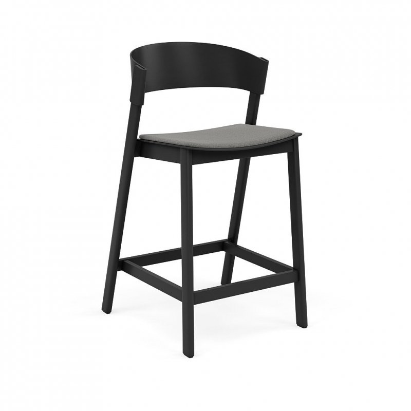 Muuto COVER BAR Hoker - Krzesło Barowe 96 cm Czarne / Siedzisko Tapicerowane Szare