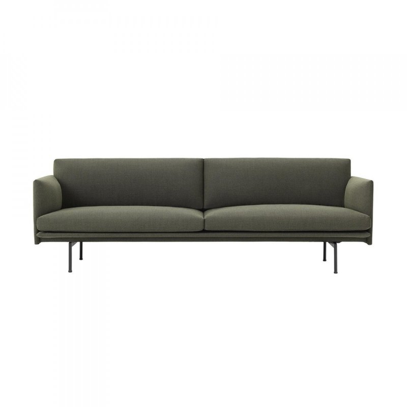Muuto OUTLINE Sofa 3-Osobowa - Ciemnozielona - Tkanina Fiord 961 / Czarne Nogi