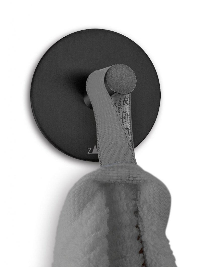 Zack DUPLO BLACK Okrągły Wieszak na Ręczniki Samoprzylepny 5,5 cm Czarny