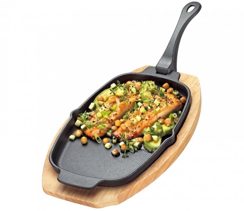 Küchenprofi BBQ Żeliwna Mini Patelnia 33 cm na Drewnianej Podstawce