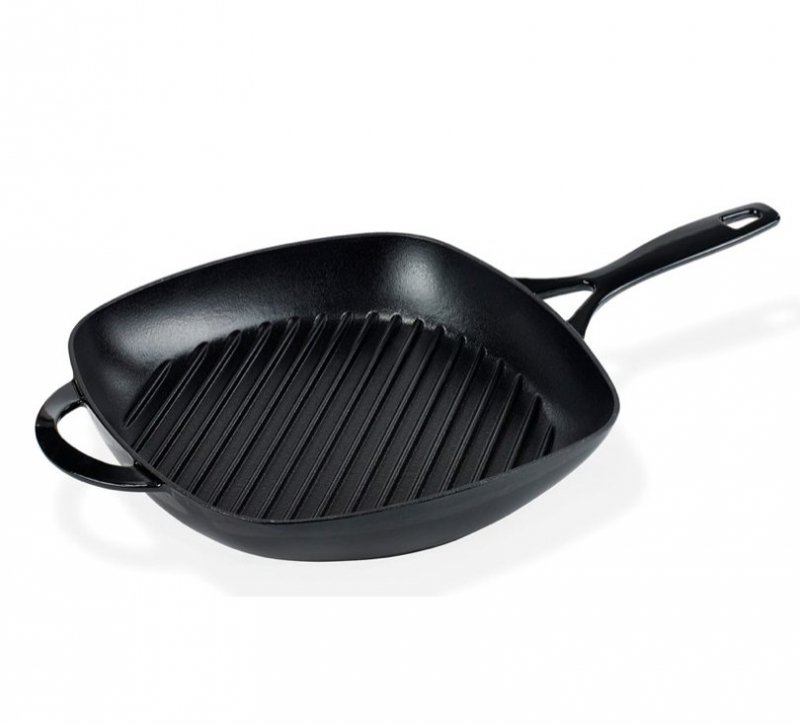 Holm CAST IRON Żeliwna Patelnia Grillowa 28 cm Czarna