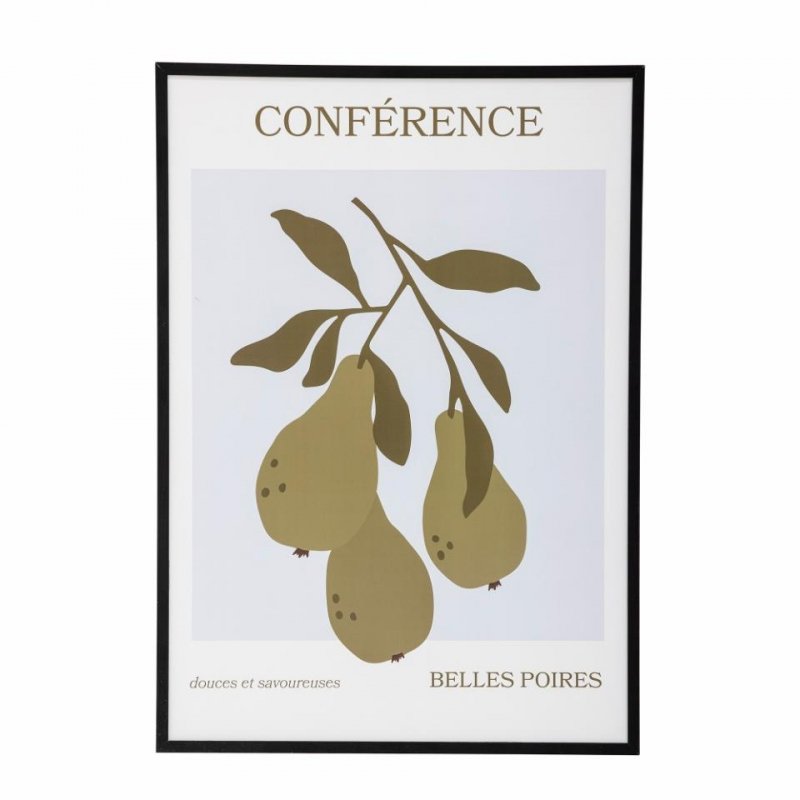 Bloomingville POIRE Ilustracja - Grafika Dekoracyjna w Drewnianej Czarnej Ramie / Gruszki
