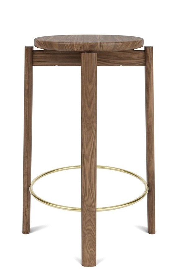 Audo PASSAGE Hoker - Krzesło Barowe 65 cm Orzech / Obręcz Złota