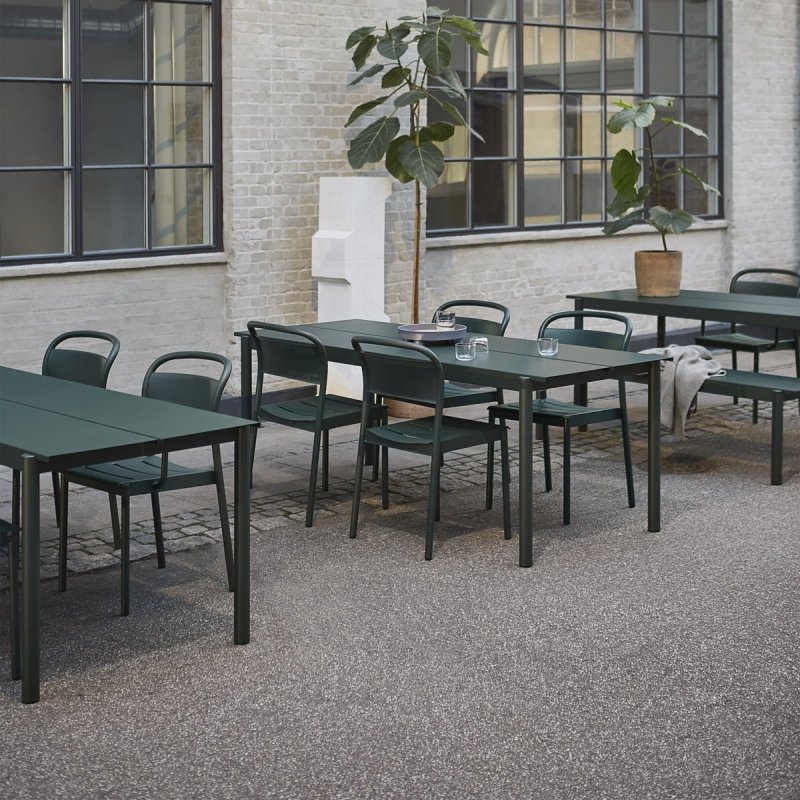 Muuto LINEAR SIDE Krzesło Ogrodowe Metalowe / Ciemnozielone