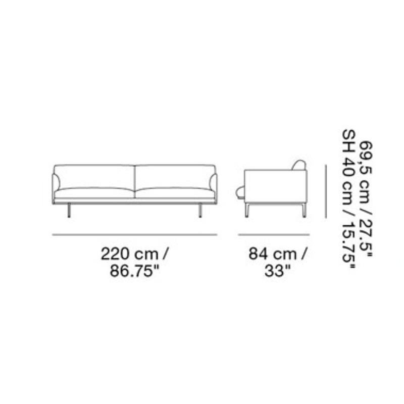 Muuto OUTLINE Sofa 3-Osobowa - Czarna Skóra / Czarne Nogi