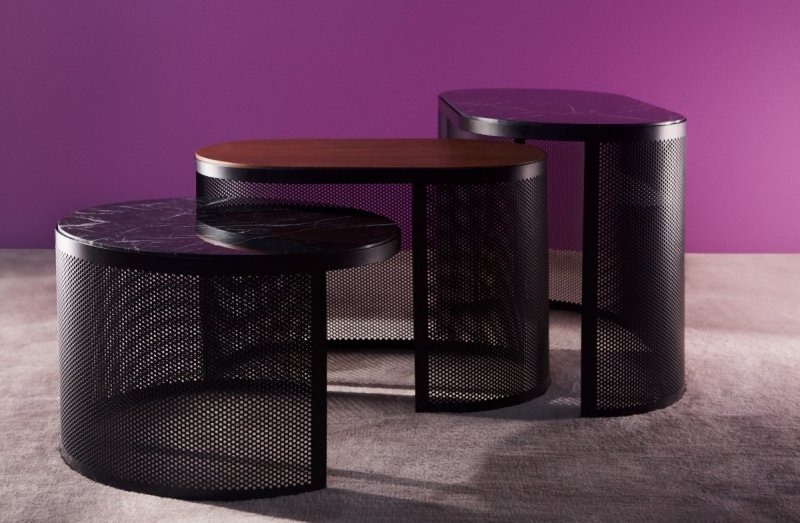 Aytm PAUSILLUS Stolik Kawowy 70 cm Czarny - Blat Drewno Orzech