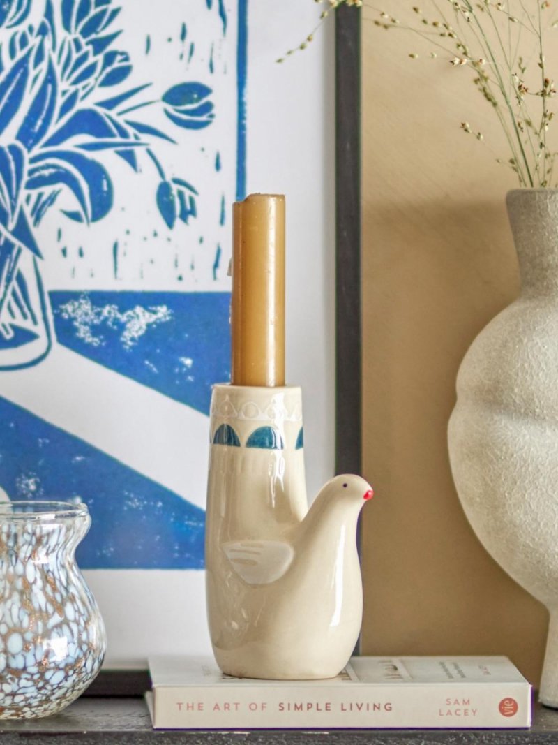 Bloomingville TRUDY Świecznik Ceramiczny Ptaszek / Biały