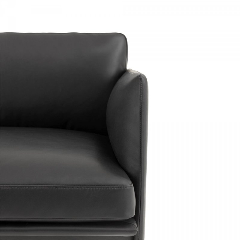 Muuto OUTLINE Sofa 2-Osobowa - Czarna Skóra / Czarne Nogi