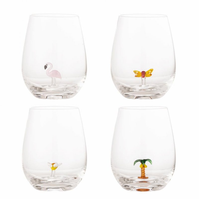 Bloomingville MISA Szklanki do Napojów 560 ml 4 Szt. z Kolorowymi Figurkami