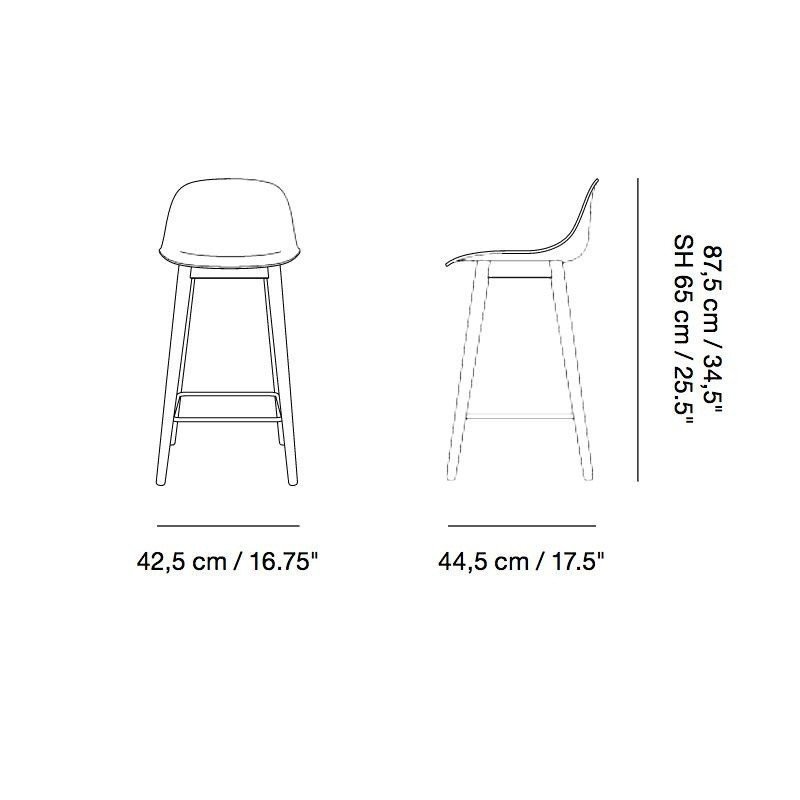 Muuto FIBER Hoker z Oparciem - Stołek Barowy 65 cm Biały / Drewniana Rama Naturalna