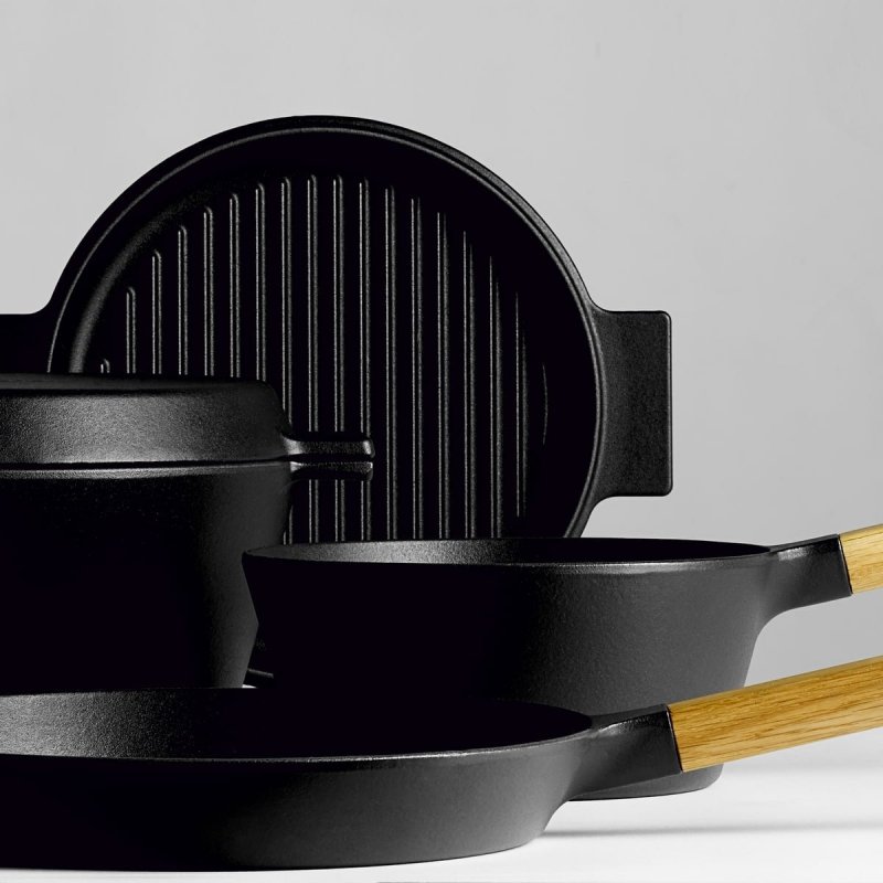 Morso SAUTÉPAN Patelnia 25 cm Żeliwna z Pokrywką - Uchwyt Drewniany