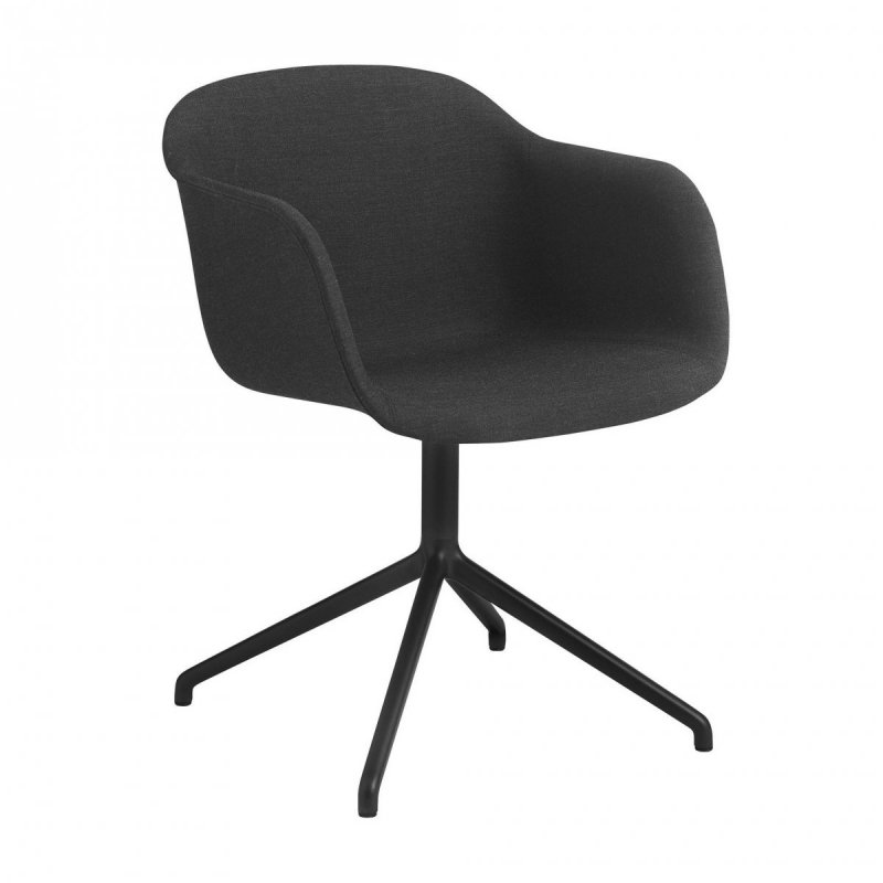 Muuto FIBER ARMCHAIR SWIVEL BASE Krzesło Obrotowe Czarne - Siedzisko Tapicerowane Czarną Tkaniną Remix 183 / Metalowa Rama