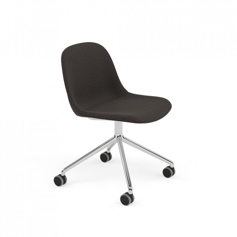 Muuto FIBER SIDE Krzesło Biurowe Obrotowe na Kółkach - Czarne Tapicerowane / Podstawa z Polerowanego Aluminium
