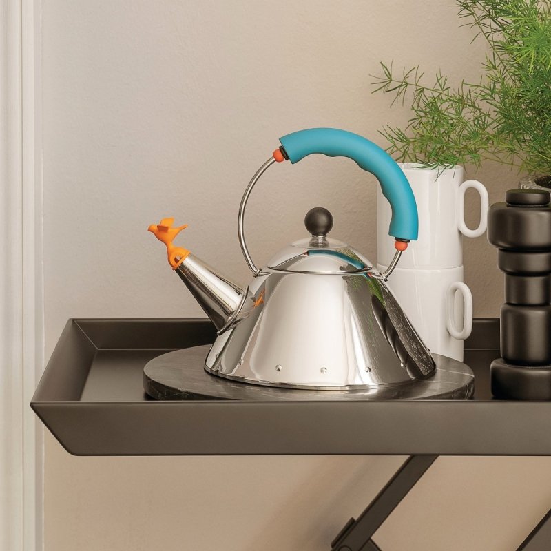 Alessi 9093 Czajnik z Gwizdkiem 1 l - Błękitna Rączna / Żółty Gwizdek