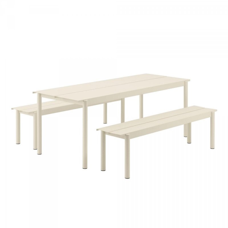 Muuto LINEAR Zestaw Mebli Ogrodowych - Stół 200 cm + 2 Ławki - Biały