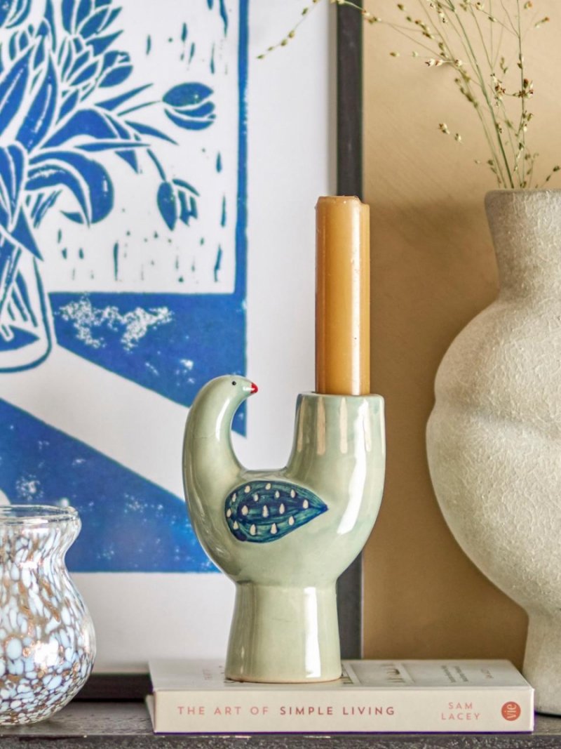 Bloomingville TRUDY Świecznik Ceramiczny Ptaszek / Błękitny
