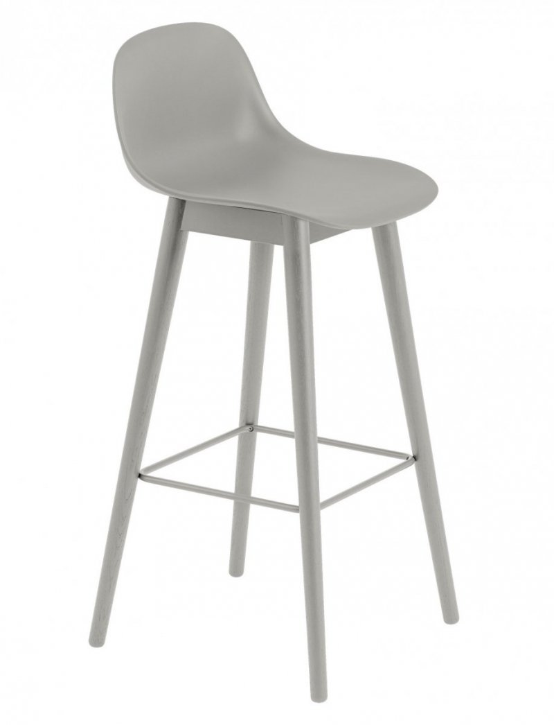 Muuto FIBER Hoker z Oparciem - Stołek Barowy 75 cm Szary