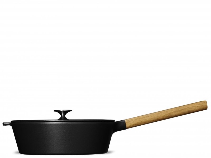Morso SAUCEPAN Rondel Żeliwny 25 cm z Pokrywką Czarny / Dębowy Uchwyt