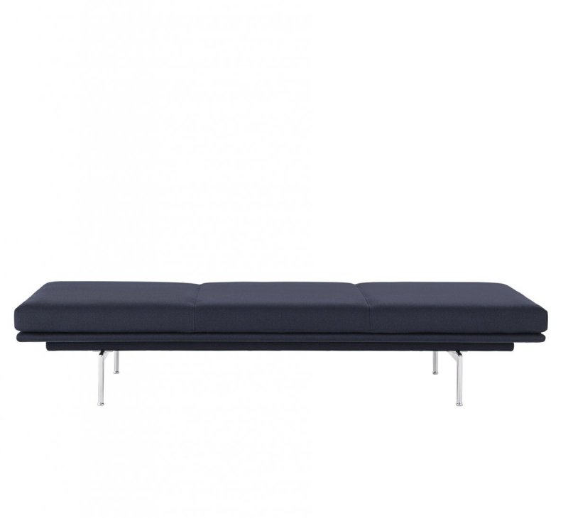 Muuto OUTLINE Leżanka 200 cm Tkanina Granatowa Vidar 554 / Nogi Srebrne Aluminium
