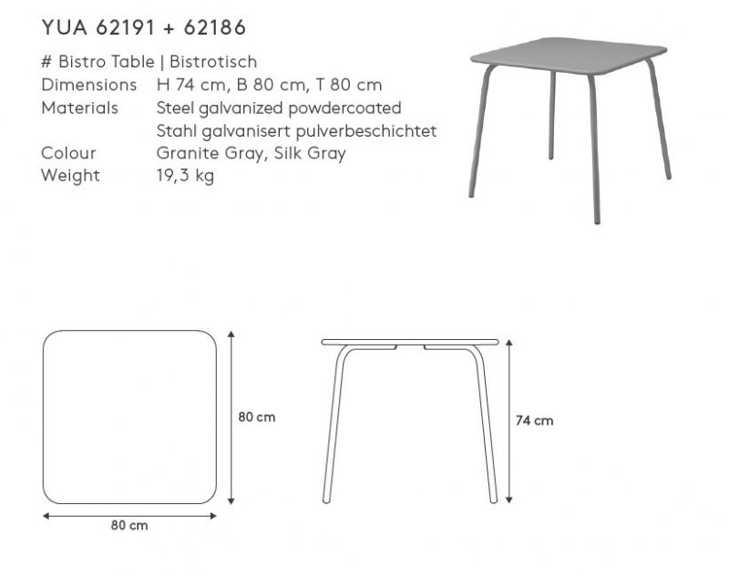 Blomus YUA Stolik Ogrodowy 80x80 cm / Jasnoszary Silk Grey