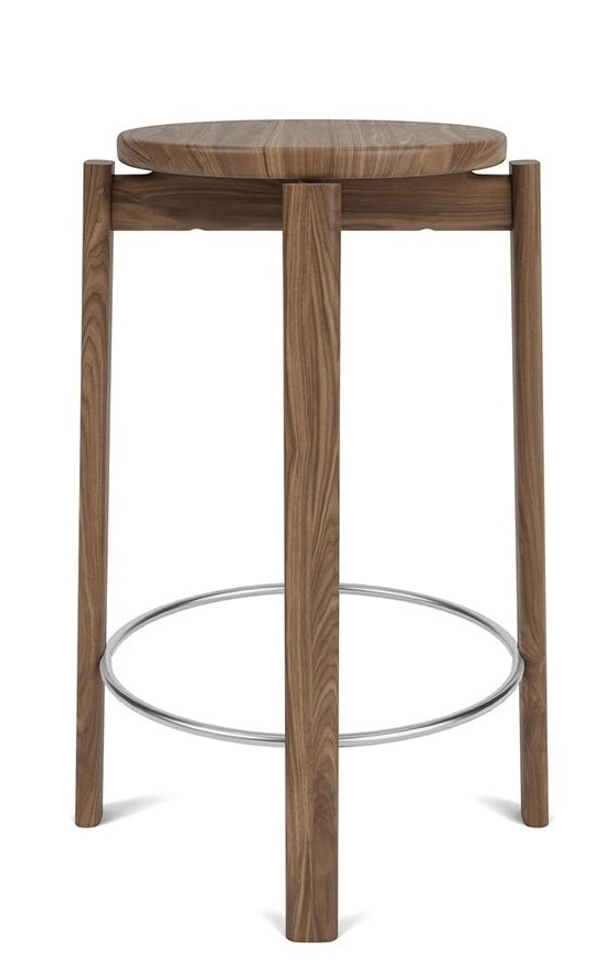 Audo PASSAGE Hoker - Krzesło Barowe 65 cm Orzech / Obręcz Srebrna