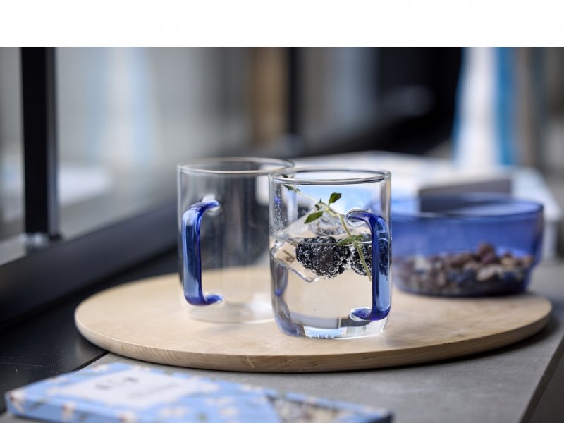 Lyngby Glass TORINO Szklanki do Kawy lub Herbaty / Gorących Napojów 300 ml / Niebieski Uchwyt