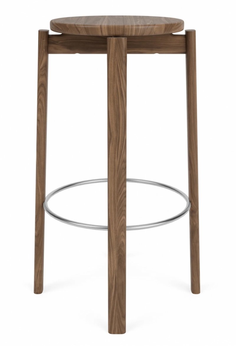 Audo PASSAGE Hoker - Krzesło Barowe 75 cm Orzech / Obręcz Srebrna