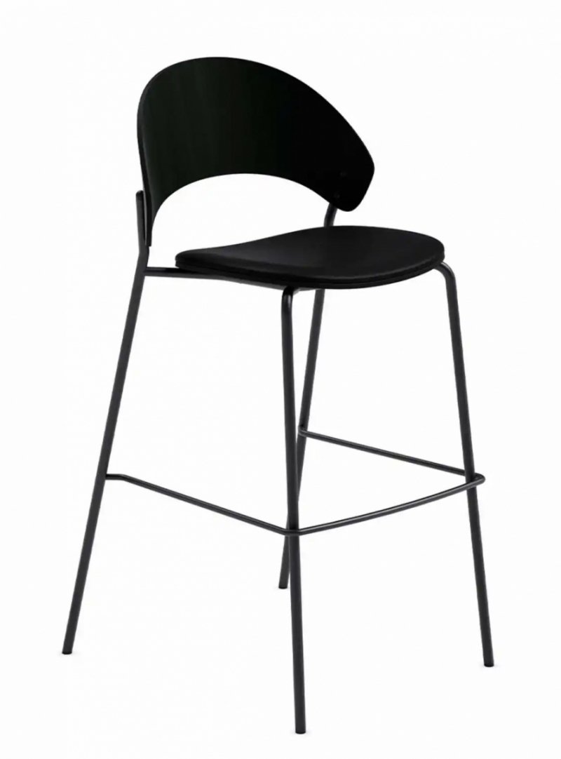 Eva Solo DOSINA Hoker - Krzesło Barowe 65 cm / Czarny - Siedzisko Czarna Skóra