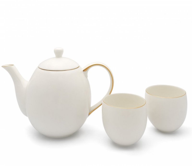 Bredemeijer CANTERBURY Dzbanek do Herbaty + 2 Czarki / Zestaw Biały ze Złotym Zdobieniem