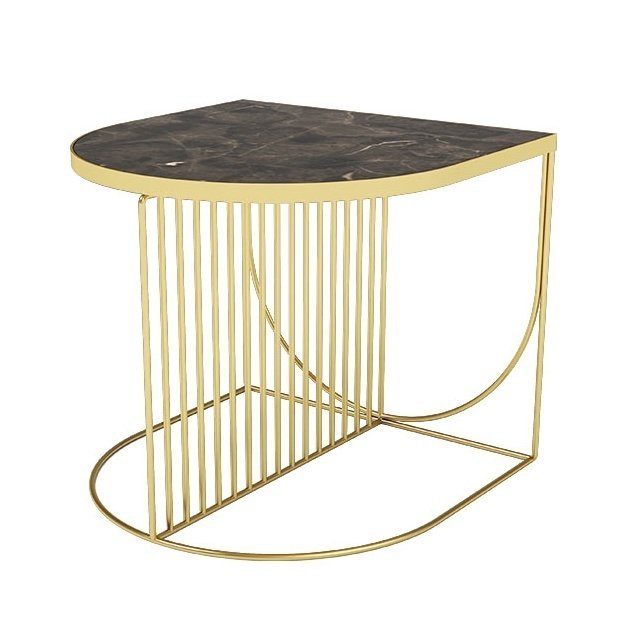 Aytm SINO Stolik Kawowy Półokrągły - Złoty/Blat Brązowy Marmur