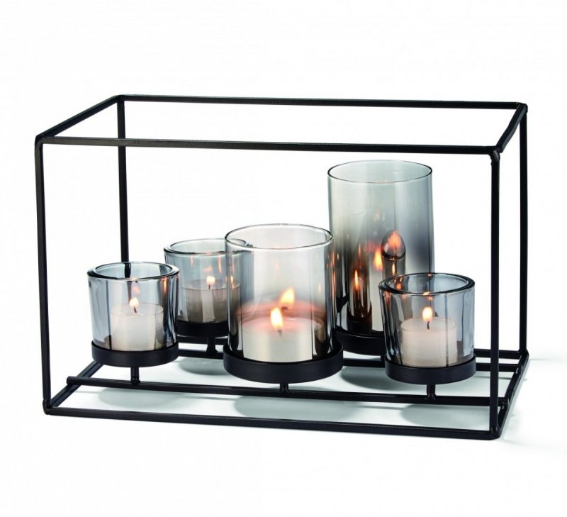 Philippi YORK Lampion - Świecznik ze Szklanymi Kloszami / Czarny