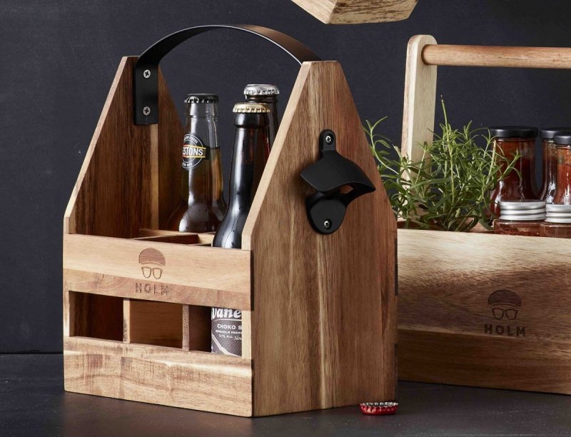 Holm WOODEN Drewniana Skrzynka z Otwieraczem na Butelki Piwa / Oliwy / Przypraw