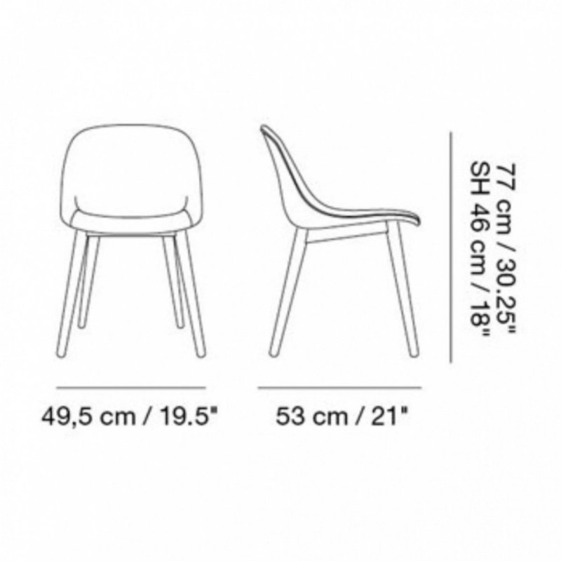 Muuto FIBER SIDE Krzesło z Drewnianą Ramą - Tapicerowane Brązową Skórą Cognac