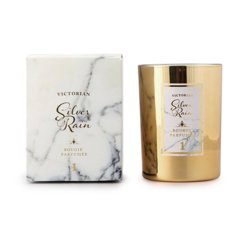 Victorian MARBLE Świeca Zapachowa - Silver Rain - Roślinność Liściasta i Cyklamen
