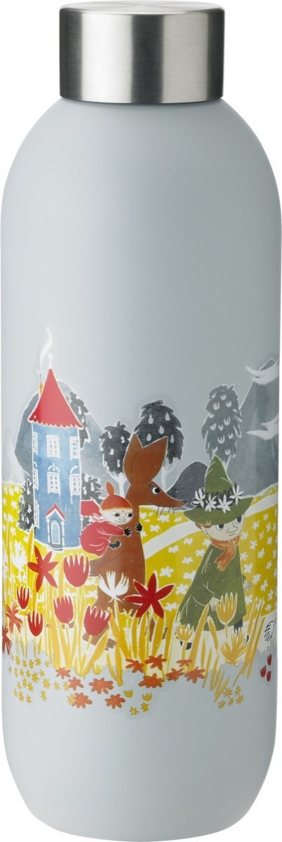 Stelton KEEP COOL Stalowa Butelka do Wody 750 ml MUMINKI Szaroniebieska