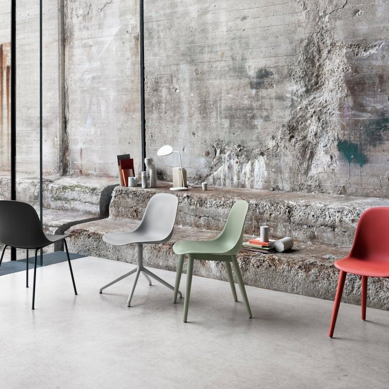 Muuto FIBER SIDE Krzesło z Drewnianą Ramą - Rude