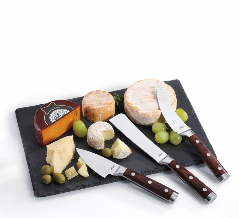 Zestaw trzech noży do sera Sardo Formaggio w drewnianym pudełku