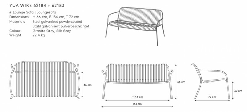 Blomus YUA WIRE Sofa Ogrodowa / Szara Granite Grey
