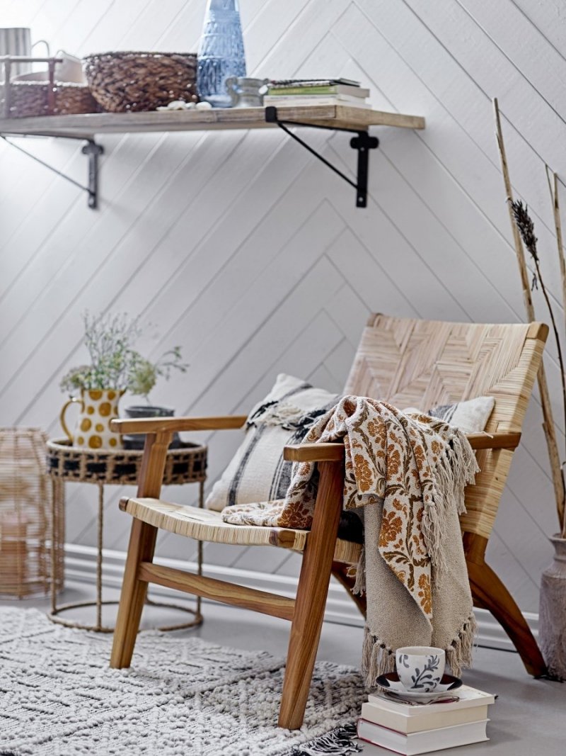 Bloomingville MILLS Fotel z Drewna Tekowego i Rattanu