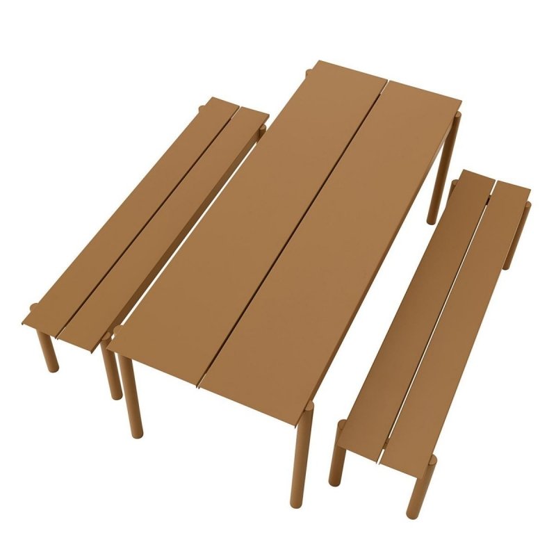 Muuto LINEAR Zestaw Mebli Ogrodowych - Stół 200 cm + 2 Ławki - Ciemnozielony