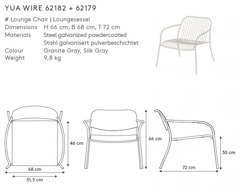 Blomus YUA WIRE Fotel Ogrodowy Lounge / Jasnoszary Silk Grey