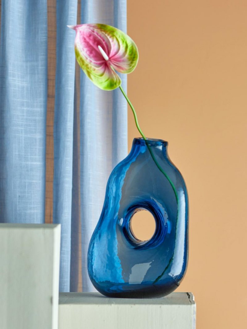 Bloomingville HARRI Szklany Wazon do Kwiatów 30 cm / Niebieski