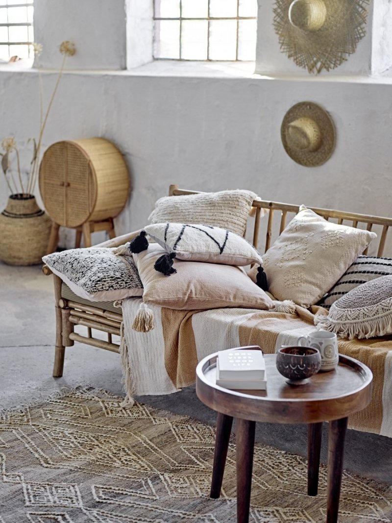 Bloomingville SOLE Sofa z Drewna Bambusowego / Tapicerowane Siedzisko