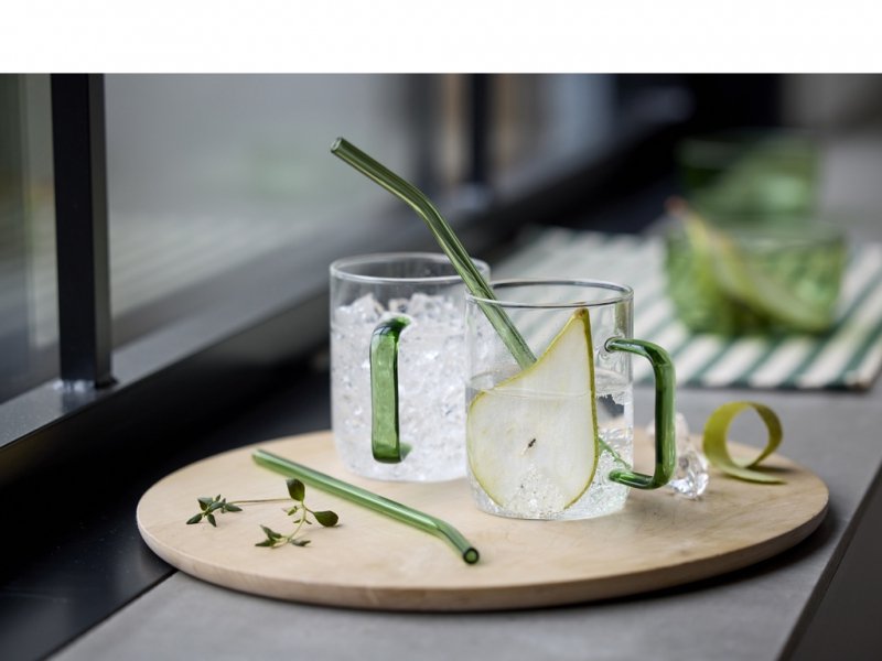 Lyngby Glass TORINO Szklanki do Kawy lub Herbaty / Gorących Napojów 300 ml / Zielony Uchwyt