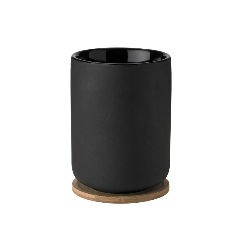 Stelton THEO Kubek z Podstawką Bambusową 250 ml / Czarny