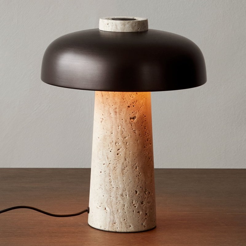 Audo REVERSE Lampa Stołowa z Trawertynu / Klosz Szczotkowany Mosiądz